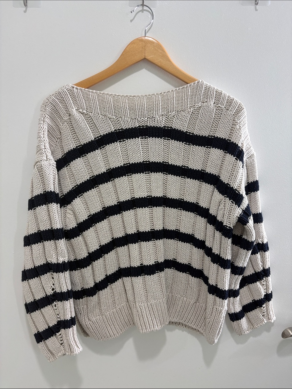 Zara Cream & Black Striped Crewneck Sweater